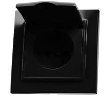 Розетка 1-местная с/з с крышкой, с защитной шторкой, серия Эрна, PST16-9012-03, черный  39481  STEKKER