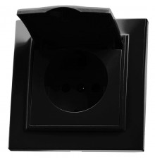 Розетка 1-местная с/з с крышкой, с защитной шторкой, серия Эрна, PST16-9012-03, черный  39481  STEKKER