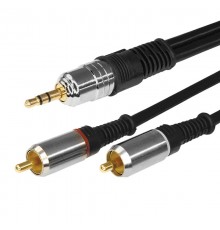 Шнур Стерео 3,5 мм - 2 RCA, длина 5 метров (GOLD-металл)  17-4225  REXANT