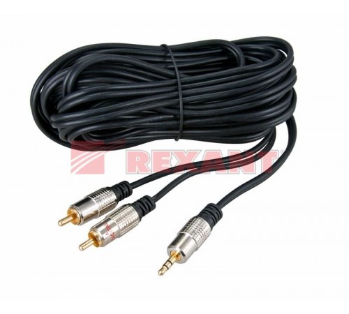 Шнур Стерео 3,5 мм - 2 RCA, длина 5 метров (GOLD-металл)  17-4225  REXANT