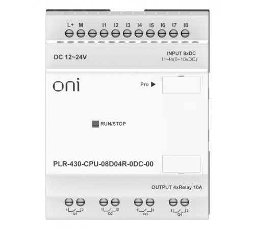 ПЛК 430 Модуль ЦПУ 8 DI 4 RO 24В DC без экрана  PLR-430-CPU-08D04R-0DC-00  ONI