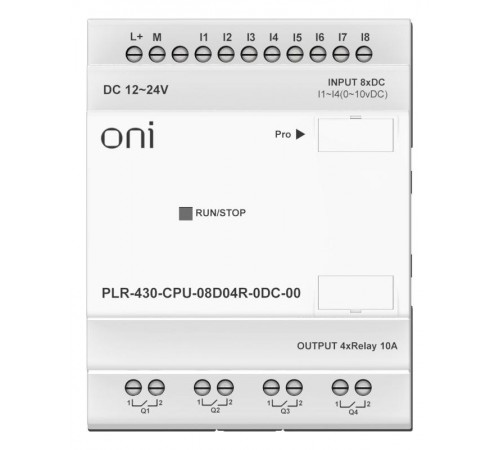 ПЛК 430 Модуль ЦПУ 8 DI 4 RO 24В DC без экрана  PLR-430-CPU-08D04R-0DC-00  ONI
