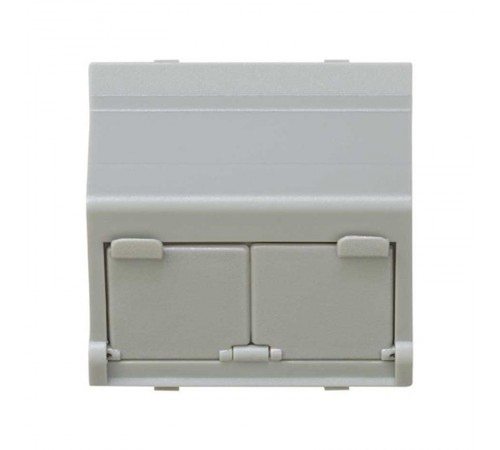 Розетка наклонная для передачи данных со шторкой на 2 разъема RJ45 серого цвета S27  27086-37  Simon