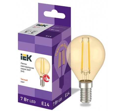 Лампа светодиодная LED G45 шар золото 7Вт 230В 2700К E14 серия 360°  LLF-G45-7-230-30-E14-CLG  IEK