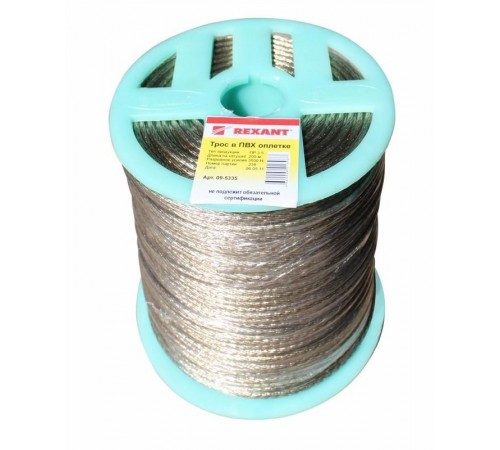 Трос стальной в ПВХ оплетке d=3,5 мм, прозрачный (бухта 200 м)  09-5335  REXANT