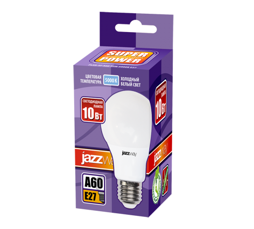 Лампа светодиодная LED 10Вт Е27 220В 5000К PLED- SP A60 груша  1033727  Jazzway