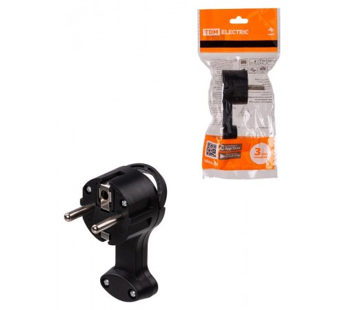 Вилка круглая плоская с кольцом черная 16А 250В  SQ1806-0196  TDM