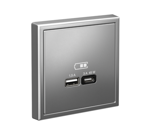 ArtGallery Сталь Розетка USB A + тип-C 45Вт высокоскор.заряд. QC, PD, механизм  GAL000929  SE