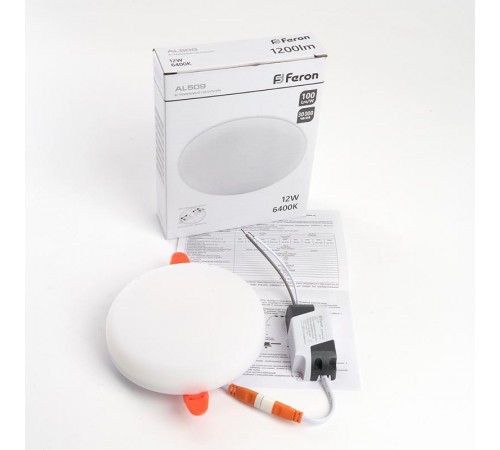 Светильник светодиодный встраиваемый AL509 с регулируемым монтажным диаметром (до 90мм) 12W 6400K белый  41212  Feron