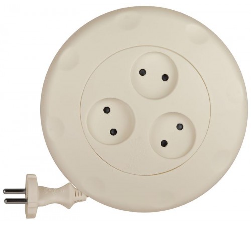 Удлинитель электрический ЭРА UR-3-3m-I рулетка, без заземления 3 розетки 3м 2x0.75мм2 10А, сл. кость   Б0027845  ЭРА