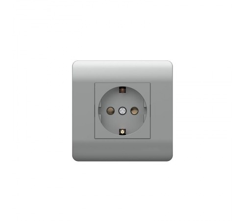 Розетка с/з со шторками, 16А, серебряный(NEW3-E)  431405  CHINT
