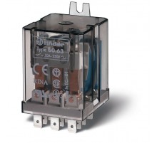 Универсальное электромеханическое реле; монтаж в наконечники Faston 187 (4.8х0.8мм); 3CO 10A; контакты AgNi; катушка 12В AC  606380120000  Finder