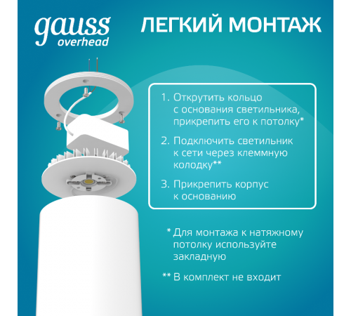 Светильник светодиодный декоративный бытовой HD011 12W (белый) 4100K 79x100мм  HD011  Gauss