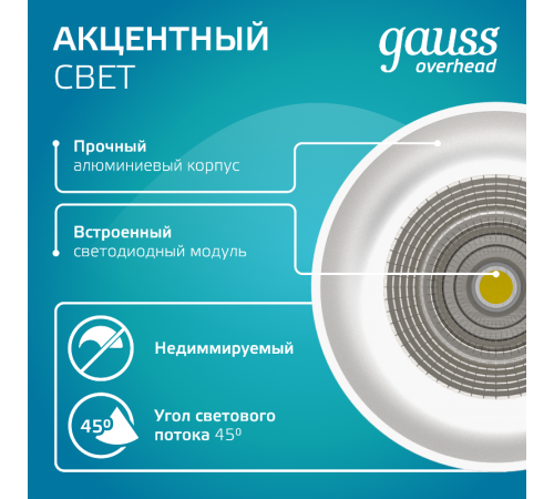 Светильник светодиодный декоративный бытовой HD011 12W (белый) 4100K 79x100мм  HD011  Gauss