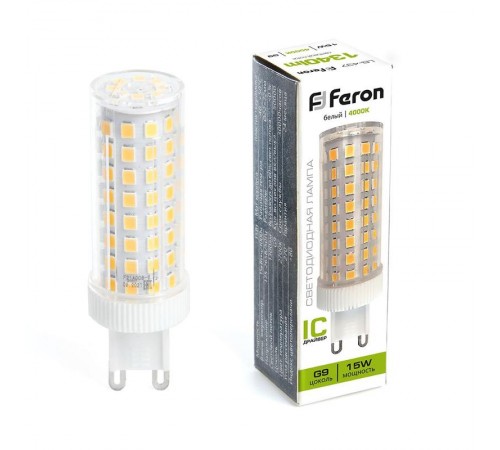 Лампа светодиодная, (15W) 230V G9 4000K JCD, LB-437  38213  FERON