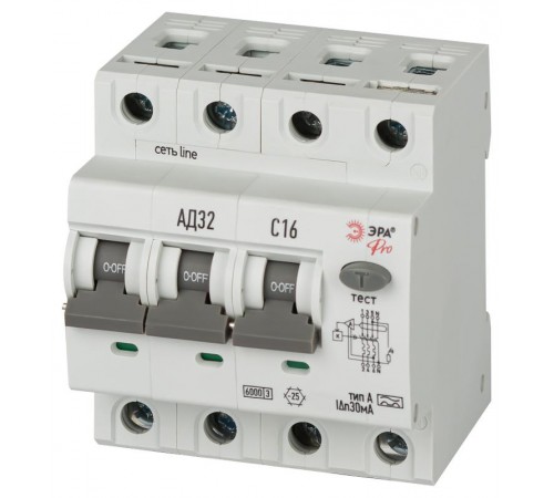 АВДТ 6кА  PRO D326E4C16A30 АД-32 электронное 3P+N C16 30мА тип A   Б0059208  ЭРА