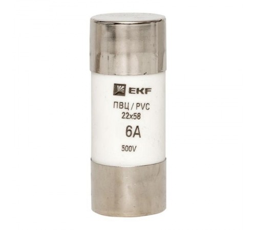 Плавкая вставка цилиндрическая ПВЦ (22х58) 6А  pvc-22x58-6  EKF