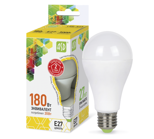 Лампа светодиодная LED-A60-standard 20Вт 230В Е27 3000К 1800Лм  4690612004198  ASD