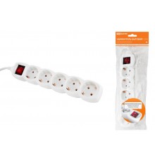Удлинитель бытовой  У05В выключатель, 5 гнезд, 5метров, с заземлением, ПВС 3х1мм2  16А/250В   SQ1303-0122  TDM