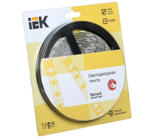 Лента светодиодная LSR-5050WW30 7,2Вт 12В 3000К IP20 5м  LSR2-1-030-20-1-05  IEK