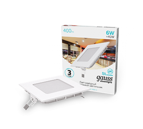 Светильник светодиодный встраиваемый ультратонкий квадратный IP20 6W 4100K  940111206  Gauss