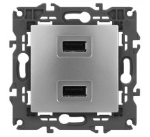 14-4110-03 Устройство зарядное USB, 230В/5В-2100мА, IP20, Эра Elegance, алюминий  Б0034360  ЭРА