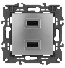 14-4110-03 Устройство зарядное USB, 230В/5В-2100мА, IP20, Эра Elegance, алюминий  Б0034360  ЭРА