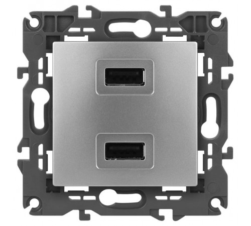 14-4110-03 Устройство зарядное USB, 230В/5В-2100мА, IP20, Эра Elegance, алюминий  Б0034360  ЭРА