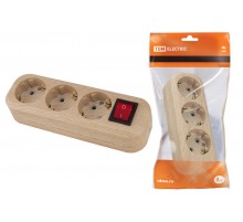 Колодка розеточная 3 гнезда 2П+3 с выключателем16А 250В "Эко" (сосна)   SQ1806-0049  TDM