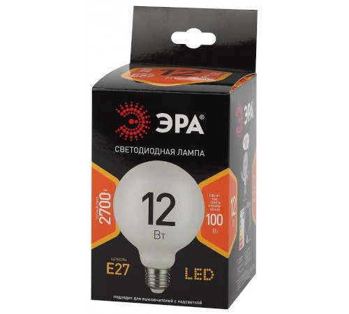 Лампа светодиодная F-LED G95-12w-827-E27 OPAL (филамент, шар опал, 12Вт, тепл, E27)  Б0047036  ЭРА