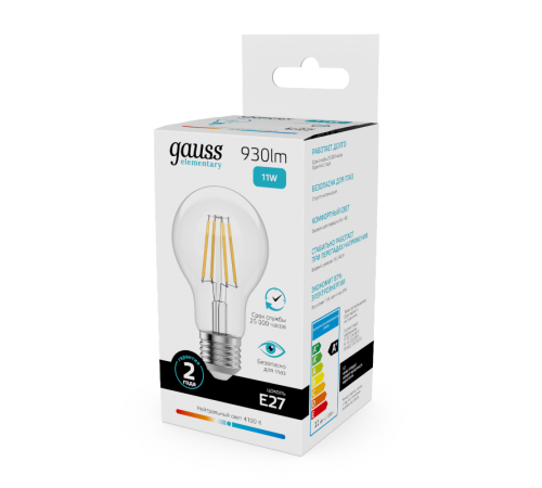 Лампа светодиодная   Filament Elementary А60 11W 930lm 4100К Е27 LED 1/10/50  22221  Gauss