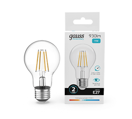 Лампа светодиодная   Filament Elementary А60 11W 930lm 4100К Е27 LED 1/10/50  22221  Gauss