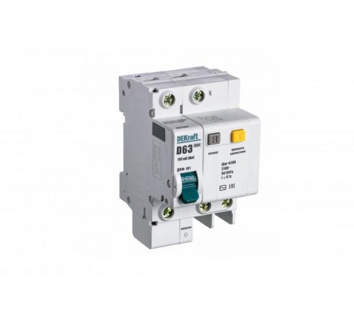 Выключатель автоматический дифференциального тока со встроенной защитой от сверхтоков ДИФ-101 1P+N 63А 100мА AC D  15217DEK  DEKraft