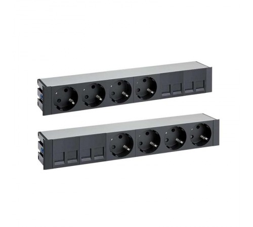 Двухсторонний врезной x12 розеточный блок, щетка, 8x2P+E, 8xRJ45, черный, S400  46604040-138  Simon