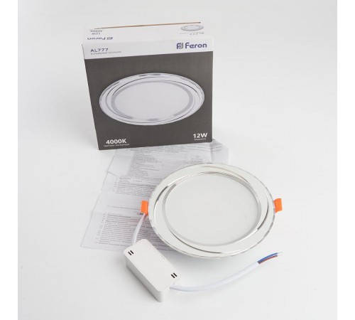 Светильник светодиодный встраиваемый декоративный AL777, 12W, 960 Lm, 4000К, белый  28683  FERON