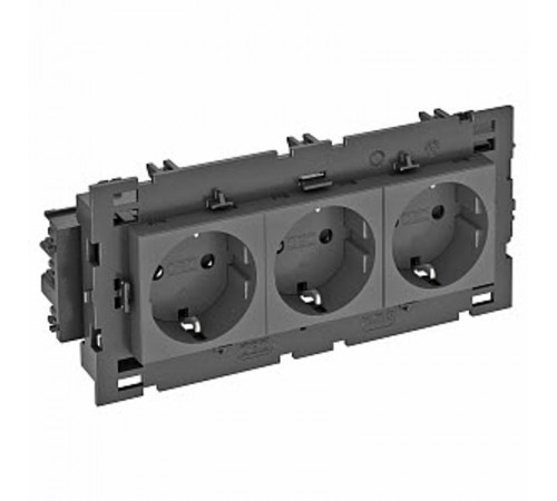 Розетка тройная 0° Modul45connect с з/к, 250 В, 16A (черный) (STD-D0C8 SWGR3)  6120460  OBO Bettermann