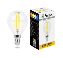 Лампа светодиодная LB-509 (9W) 230V E14 2700K филамент G45 прозрачная  38001  FERON