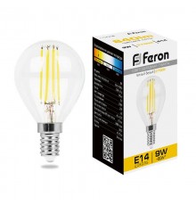Лампа светодиодная LB-509 (9W) 230V E14 2700K филамент G45 прозрачная  38001  FERON