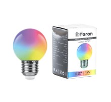 Лампа светодиодная LB-37 (1W) 230V E27 RGB для белт лайта G45 матовый плавная сменая цвета  38116  Feron