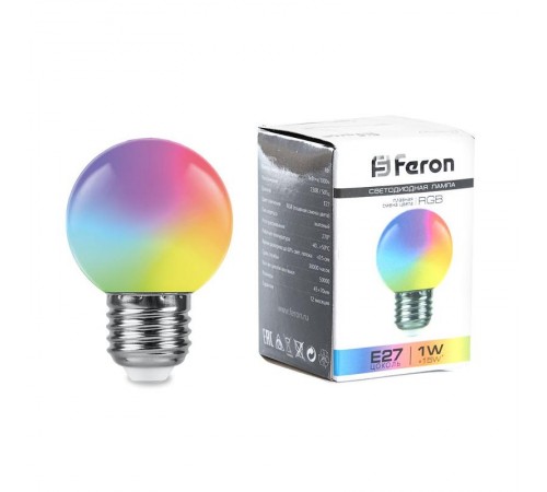 Лампа светодиодная LB-37 (1W) 230V E27 RGB для белт лайта G45 матовый плавная сменая цвета  38116  Feron