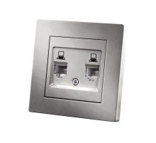 Розетка компьютерная двойная RJ45 серебр. металлик "Сенеж"   SQ1816-0244  TDM