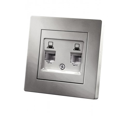 Розетка компьютерная двойная RJ45 серебр. металлик "Сенеж"   SQ1816-0244  TDM