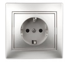 1-202-03 Intro Розетка 2P+E Schuko, 16А-250В, IP20, СУ, Plano, алюминий  Б0030058  Intro