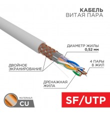 Кабель SFTP 4PR 24AWG, CAT5e (бухта 305 м)  01-0342  REXANT