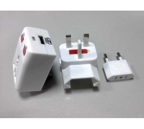 Тревел-адаптер 100-250В 3A (5 в 1) c USB-зарядкой 1000мА белый  SQ1806-0044  TDM