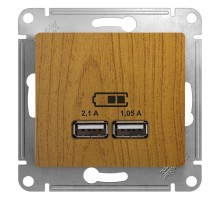 Glossa Дерево Дуб USB Розетка, 5В/2100мА, 2х5В/1050мА, механизм  GSL000533  SE