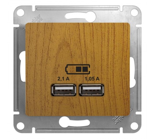 Glossa Дерево Дуб USB Розетка, 5В/2100мА, 2х5В/1050мА, механизм  GSL000533  SE