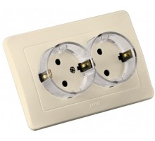 Розетка скрытой установки, двухместная, с заземляющим контактом, со шторками, цвет слоновая кость  РС16-382-01  HEGEL