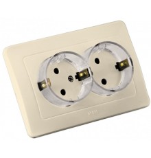 Розетка скрытой установки, двухместная, с заземляющим контактом, цвет слоновая кость  РС16-381-01  HEGEL