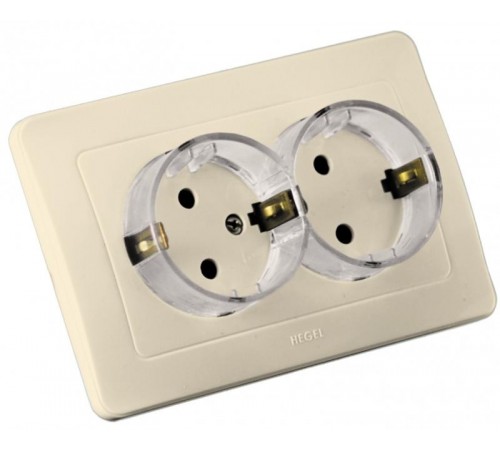 Розетка скрытой установки, двухместная, с заземляющим контактом, со шторками, цвет слоновая кость  РС16-382-01  HEGEL